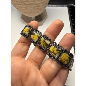 Vintage Style Cinema Romance Stretch Panel Bracelet Silver Tone Sepia Film Noir